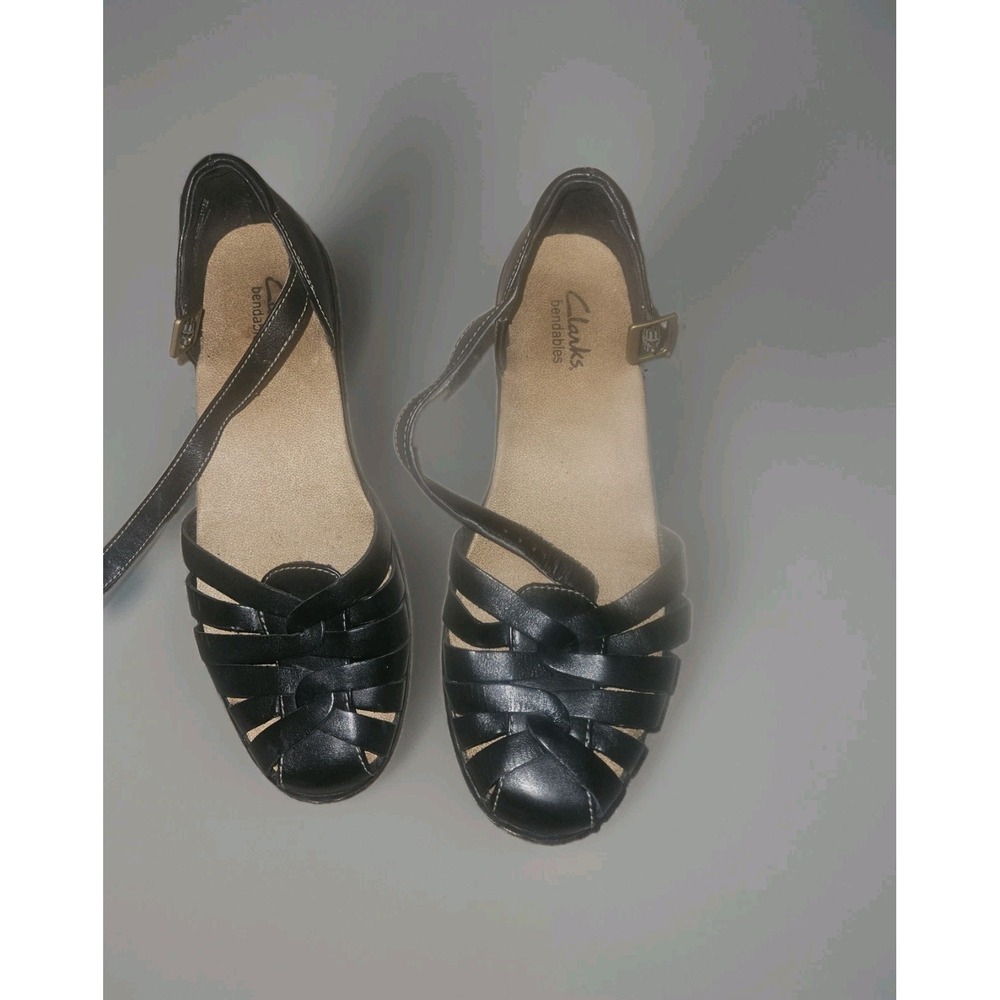 Clarks Bendables Wendy Land Black Leather Closed Toe Wedge Womens 6.5 M Sandals
